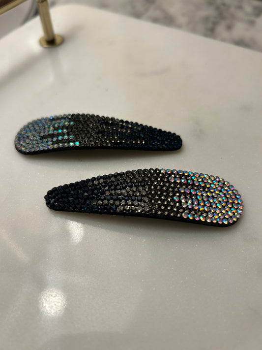 Lot de 2 barrettes à strass noir/gris