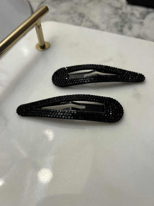 Lot de 2 barrettes à strass noirs longues