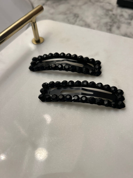 Lot de 2 barrettes à strass noirs rectangulaires