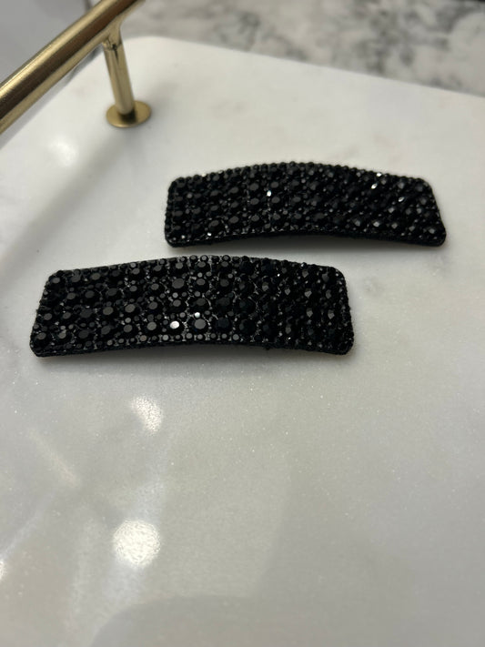 Lot de 2 barrettes à strass noirs pleines